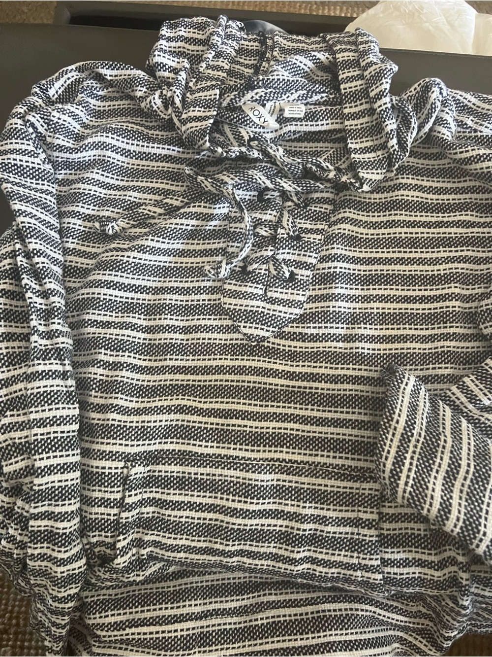 Roxy Blue and White Striped Lace-Up Hoodie